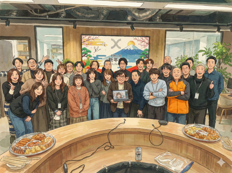 オフィスエントランス「Co-Creation酒場」にて新春全体会及び新年会を実施しました！